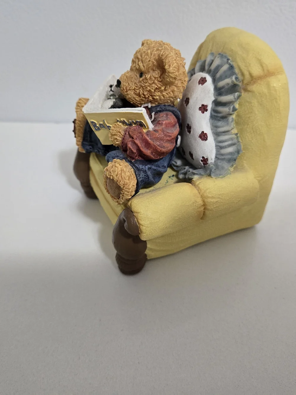 Vintage Springmaid Handpainted Resin Teddy Bear Figurine in Reading Chair